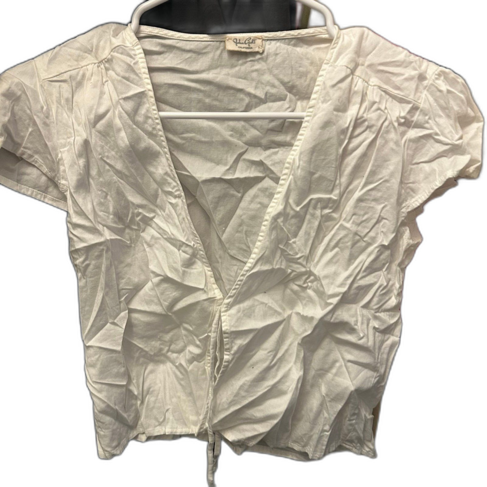 John Galt White Sheer Tie Front Puff Sleeve Blouse Top One Size Brandy
